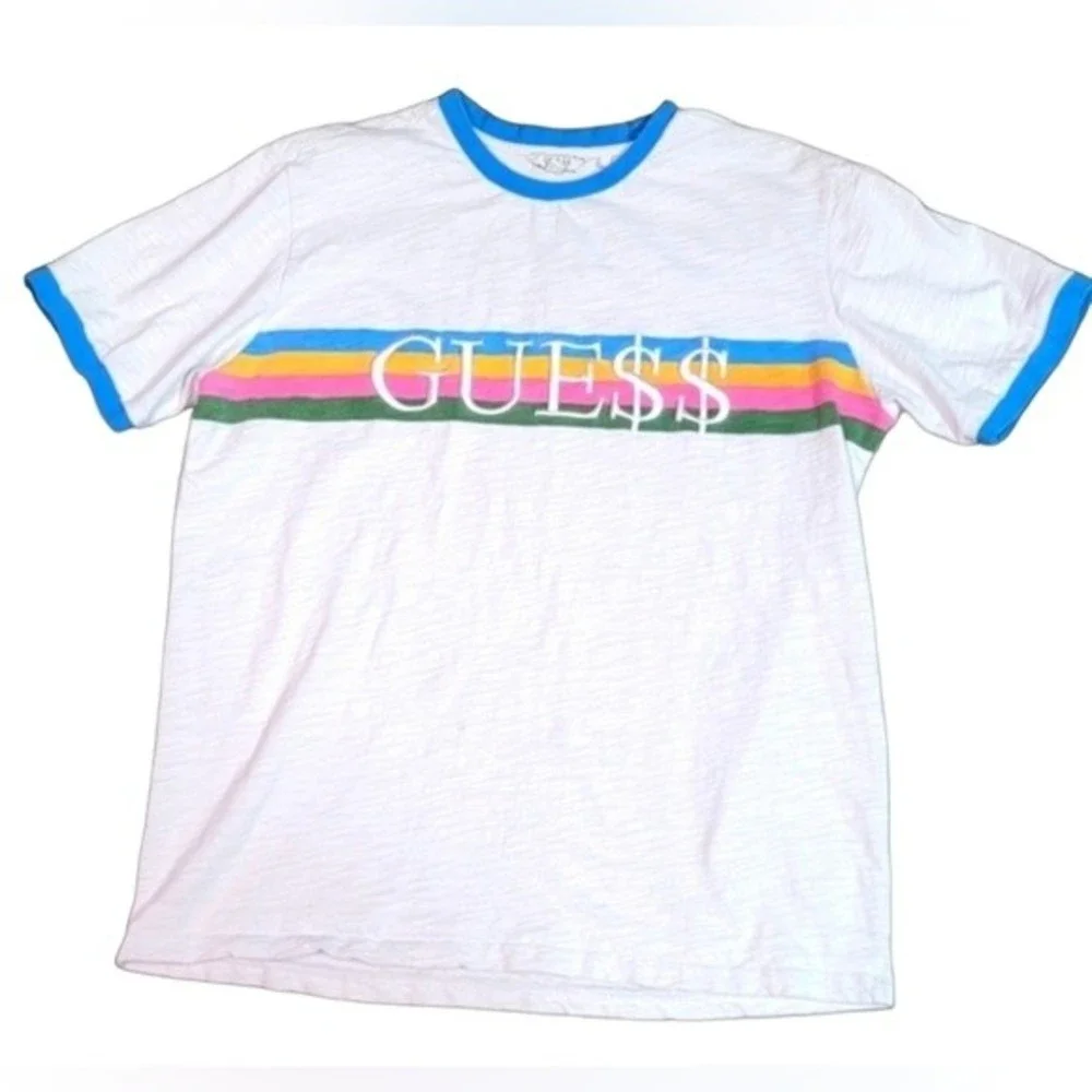 A$AP Rocky x Guess Collection Color Stripe Logo Tee Size Small - Picture 1 of 3